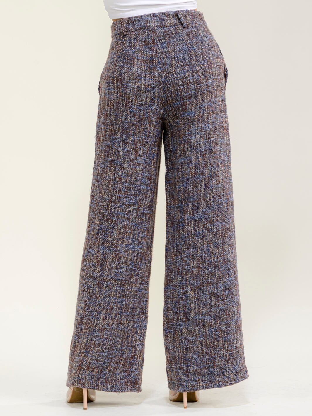 WOMEN'S BUTTON CLOSURE FRONT POCKETS WIDE LEG PANTS