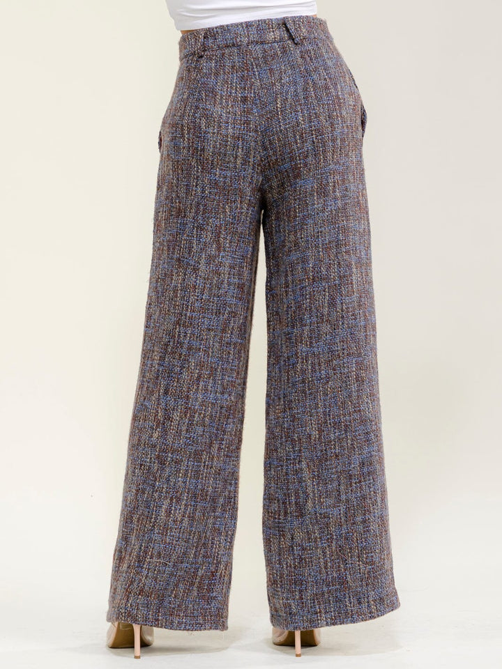 WOMEN'S BUTTON CLOSURE FRONT POCKETS WIDE LEG PANTS