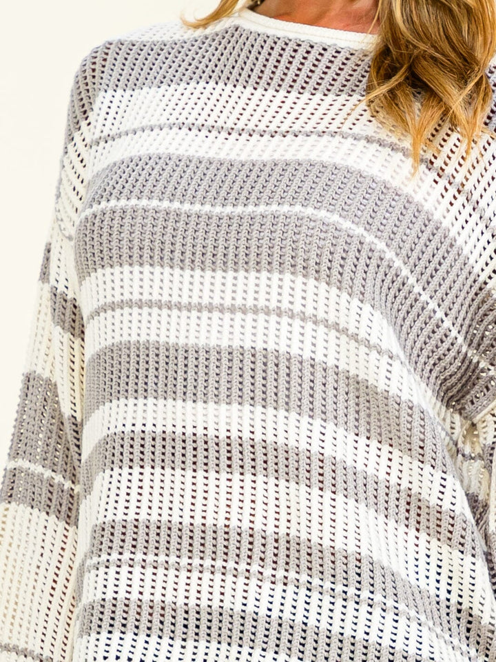 WOMEN'S LONG SLEEVE COLORBLOCK STRIPES PULLOVER KNITTED SWEATER
