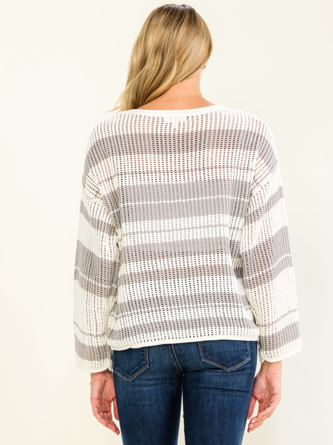 WOMEN'S LONG SLEEVE COLORBLOCK STRIPES PULLOVER KNITTED SWEATER