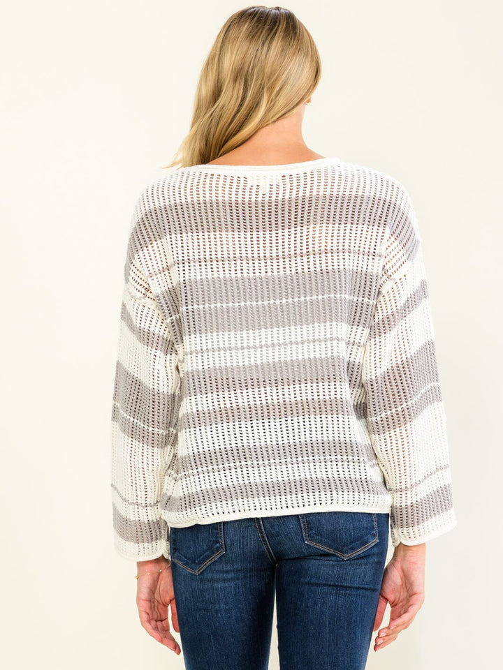 WOMEN'S LONG SLEEVE COLORBLOCK STRIPES PULLOVER KNITTED SWEATER