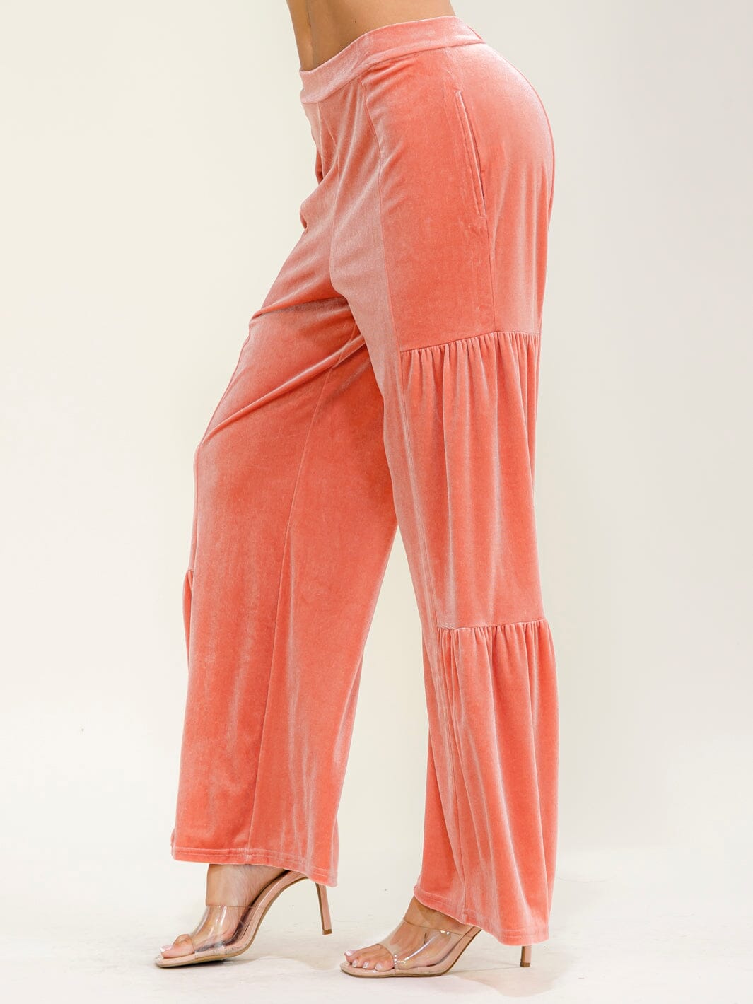 WOMEN'S ELASTIC WAIST TIERED WIDE LEG PANTS