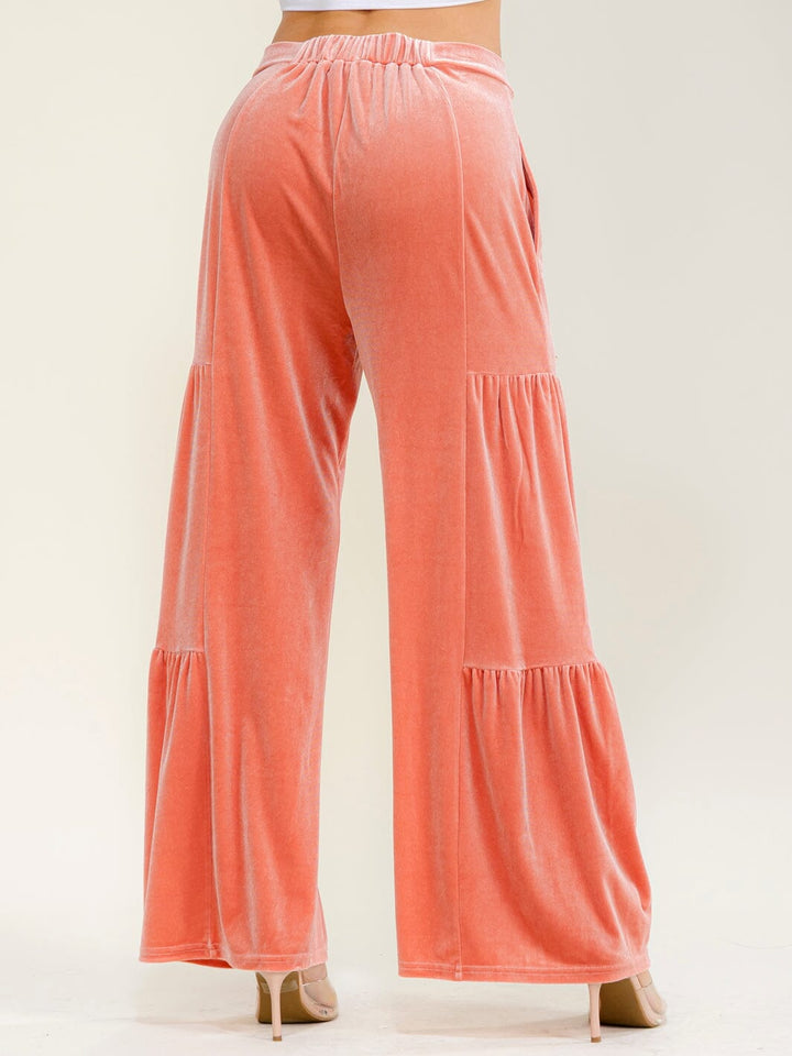 WOMEN'S ELASTIC WAIST TIERED WIDE LEG PANTS