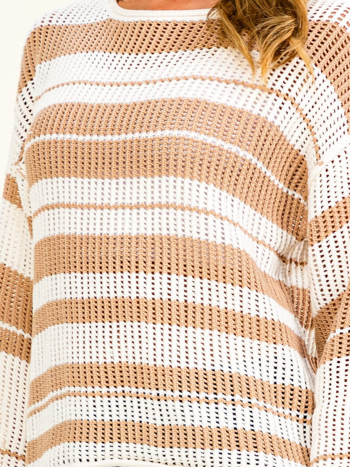 WOMEN'S LONG SLEEVE COLORBLOCK STRIPES PULLOVER KNITTED SWEATER