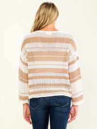 WOMEN'S LONG SLEEVE COLORBLOCK STRIPES PULLOVER KNITTED SWEATER