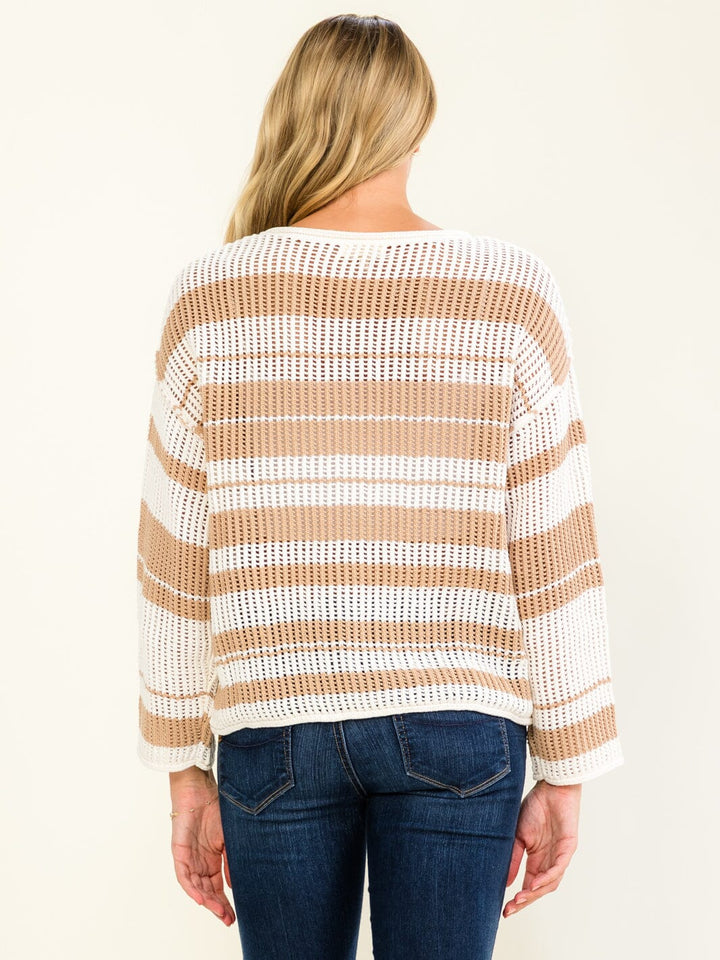 WOMEN'S LONG SLEEVE COLORBLOCK STRIPES PULLOVER KNITTED SWEATER