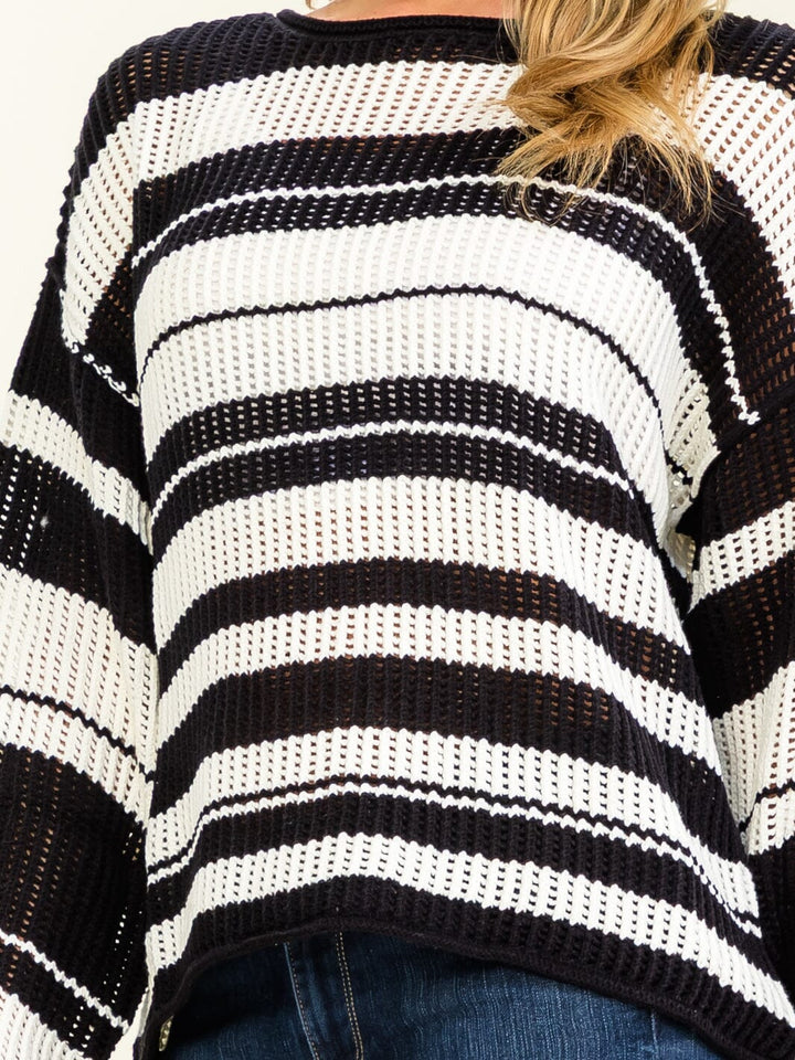 WOMEN'S LONG SLEEVE COLORBLOCK STRIPES PULLOVER KNITTED SWEATER