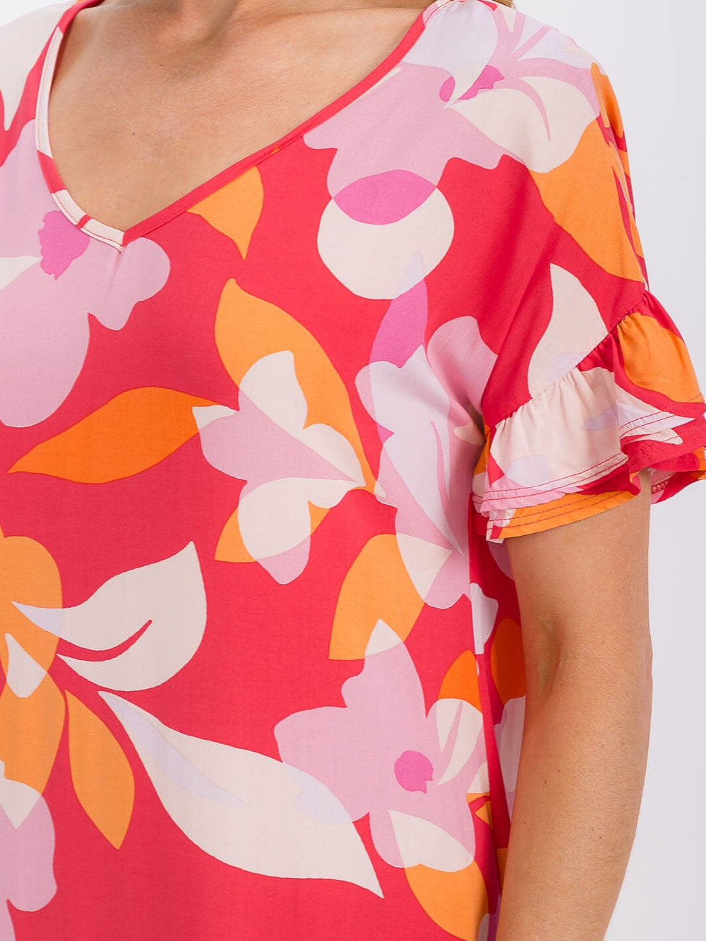 WOMEN'S SHORT SLEEVE V-NECK LOOSE FIT FLORAL MAXI DRESS