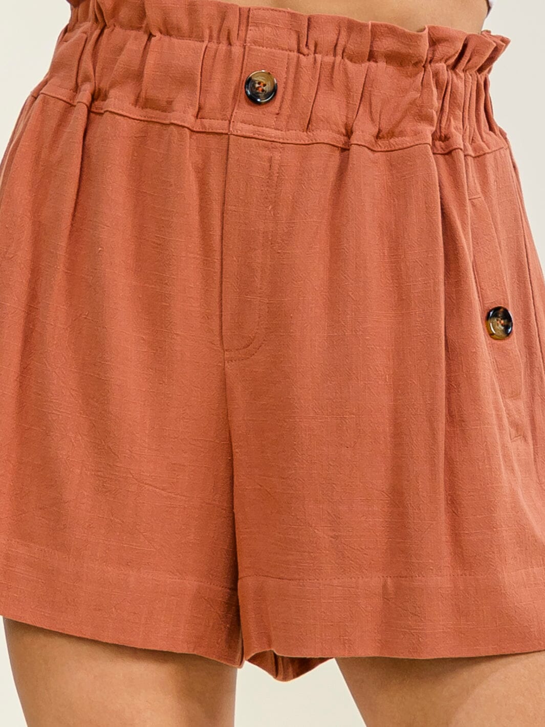 WOMEN'S ELASTIC WAIST FRONT POCKETS LINEN MINI SHORTS
