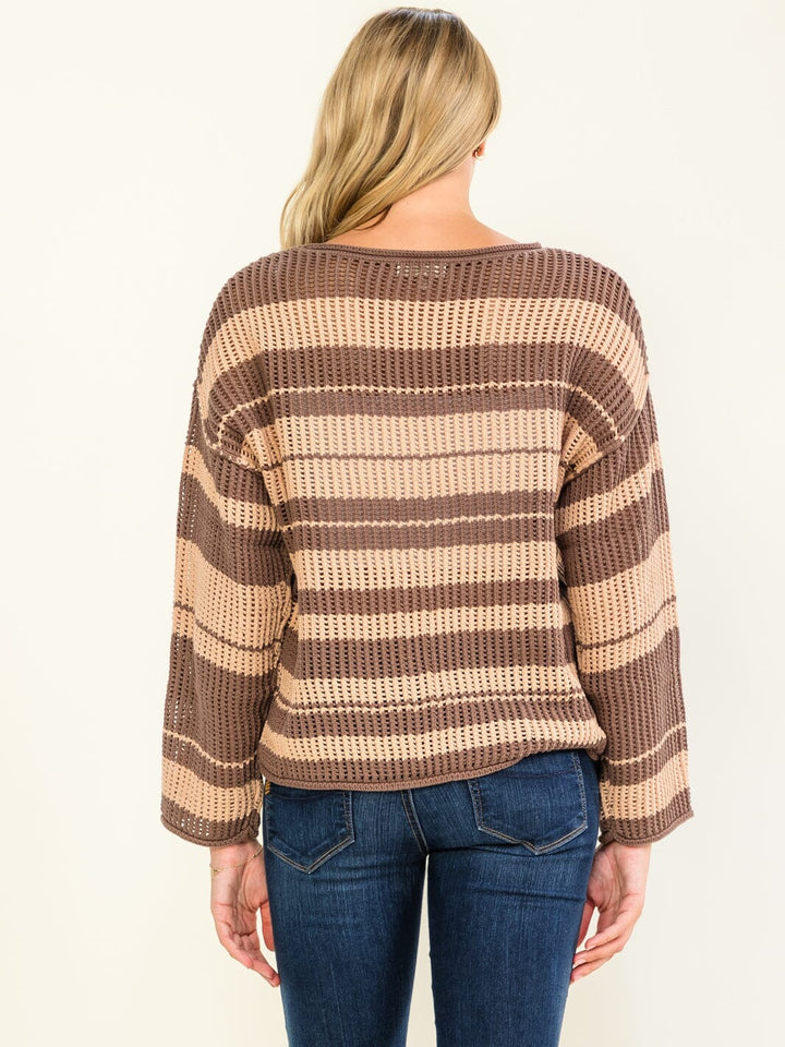 WOMEN'S LONG SLEEVE COLORBLOCK STRIPES PULLOVER KNITTED SWEATER