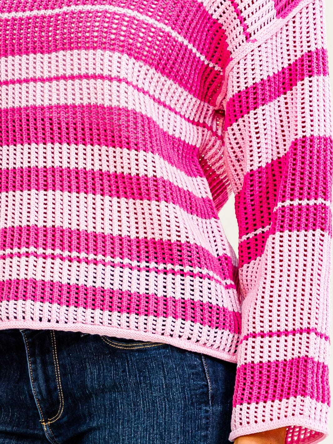 WOMEN'S LONG SLEEVE COLORBLOCK STRIPES PULLOVER KNITTED SWEATER