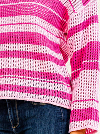 WOMEN'S LONG SLEEVE COLORBLOCK STRIPES PULLOVER KNITTED SWEATER