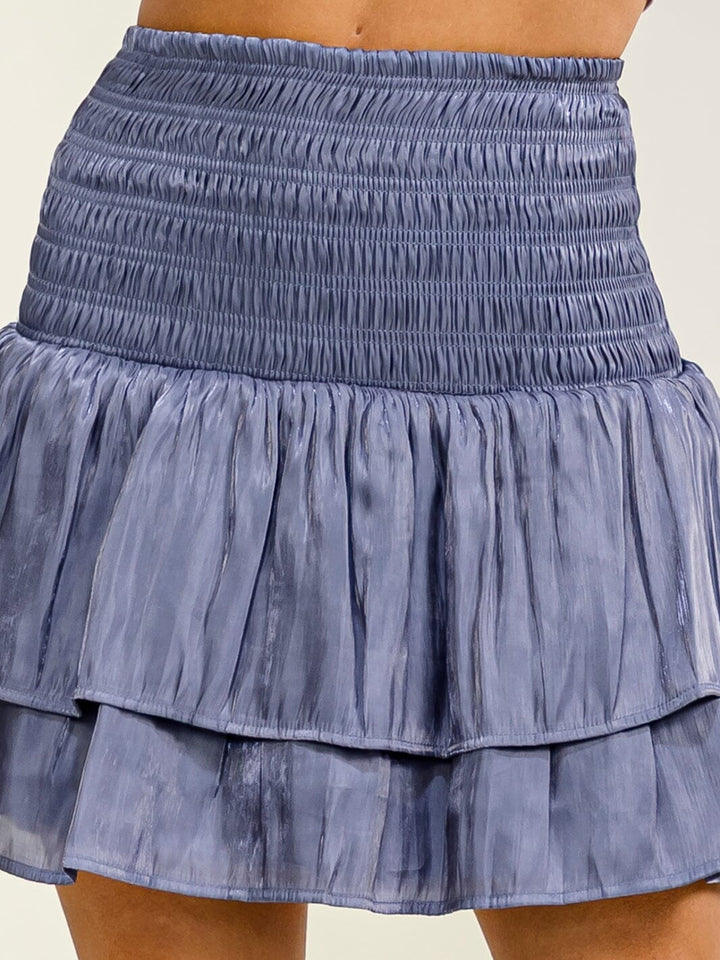 WOMEN'S ELASTIC WAIST TIERED RUFFLE MINI SKIRT