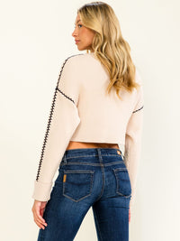 WOMEN'S LONG SLEEVE RIBBED PULLOVER CROP SWEATER