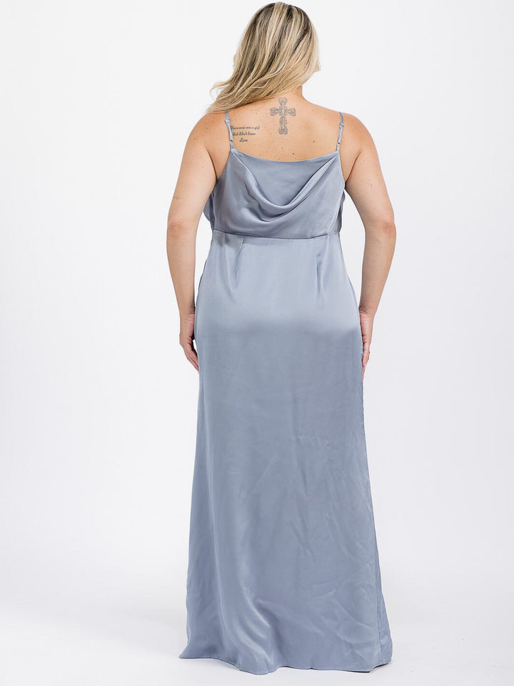 PUS SIZE SLEEVELESS COWL NECK SIDE SLIT MAXI GOWN DRESS