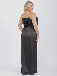 PUS SIZE SLEEVELESS COWL NECK SIDE SLIT MAXI GOWN DRESS