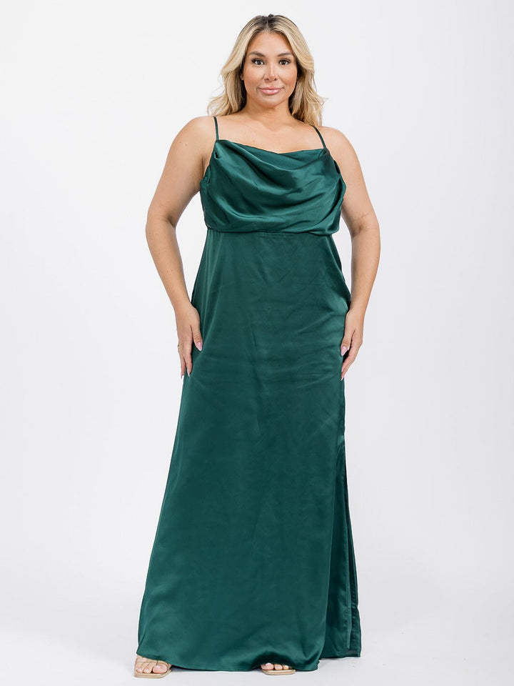 PUS SIZE SLEEVELESS COWL NECK SIDE SLIT MAXI GOWN DRESS