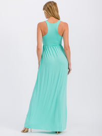 WOMEN'S SLEEVELESS ELASTIC WAIST FRONT POCKETS MAXI DRESS