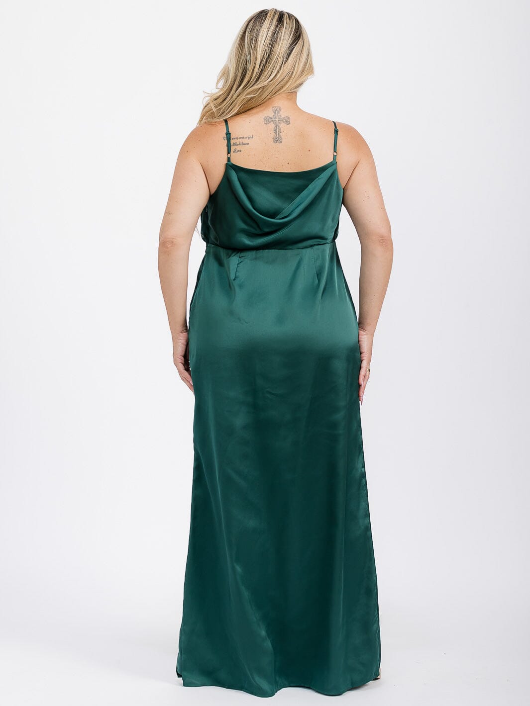 PUS SIZE SLEEVELESS COWL NECK SIDE SLIT MAXI GOWN DRESS