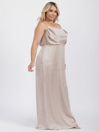 PUS SIZE SLEEVELESS COWL NECK SIDE SLIT MAXI GOWN DRESS