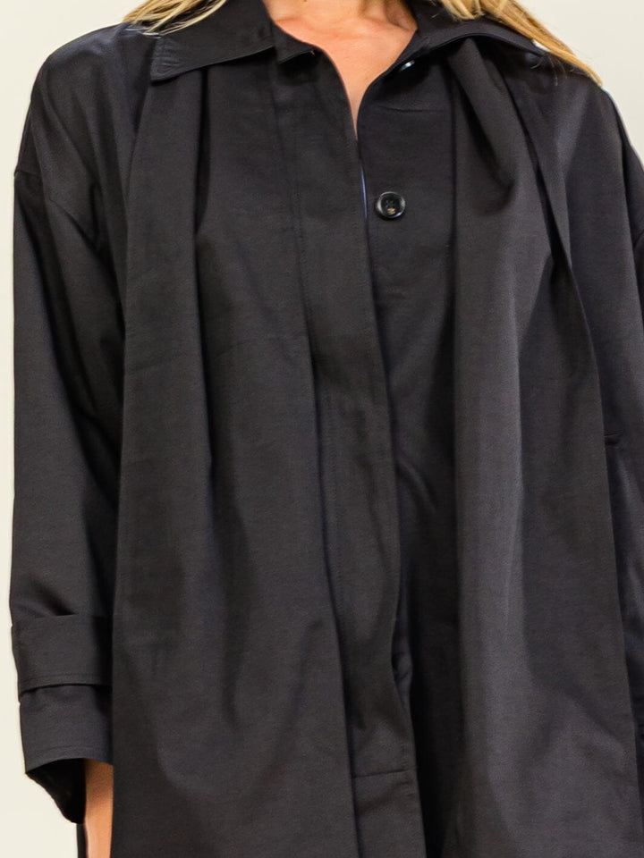 WOMEN'S LONG SLEEVE BUTTON CLOSURE FRONT POCKETS WITH SCARF COAT
