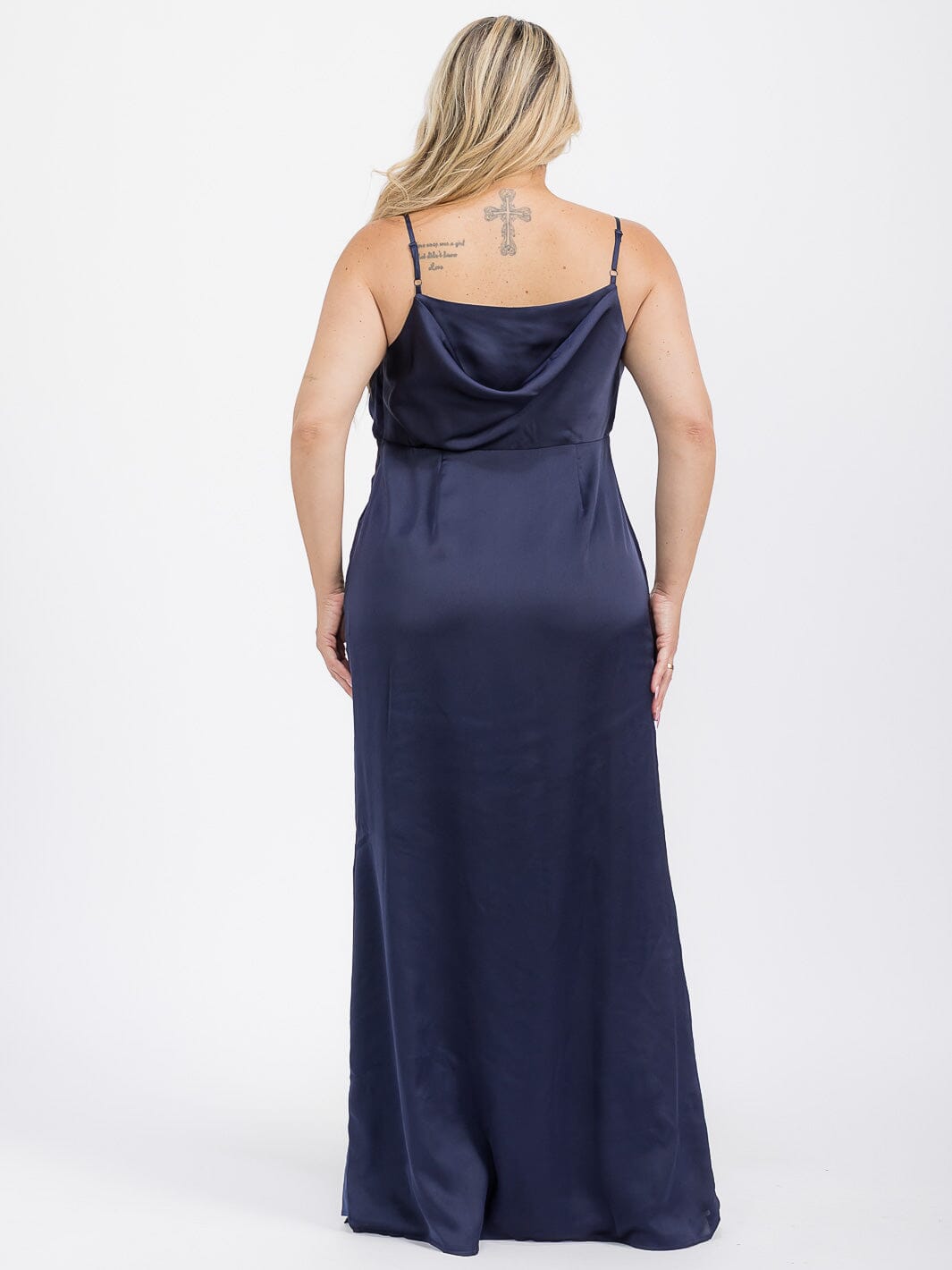 PUS SIZE SLEEVELESS COWL NECK SIDE SLIT MAXI GOWN DRESS
