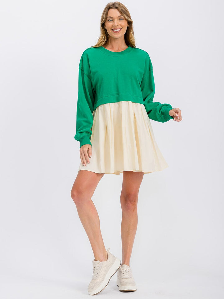 WOMEN'S LONG SLEEVE TUNIC CONTRAST COLORBLOCK MINI DRESS