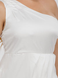 PUS SIZE SLEEVELESS ONE SHOULDER SURPLICE FRONT SLIT MAXI GOWN DRESS