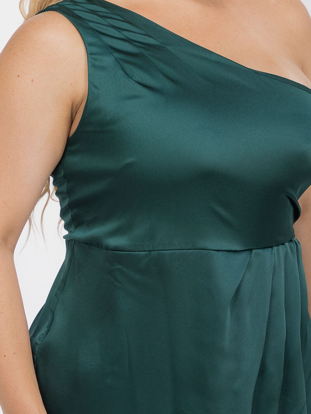 PUS SIZE SLEEVELESS ONE SHOULDER SURPLICE FRONT SLIT MAXI GOWN DRESS