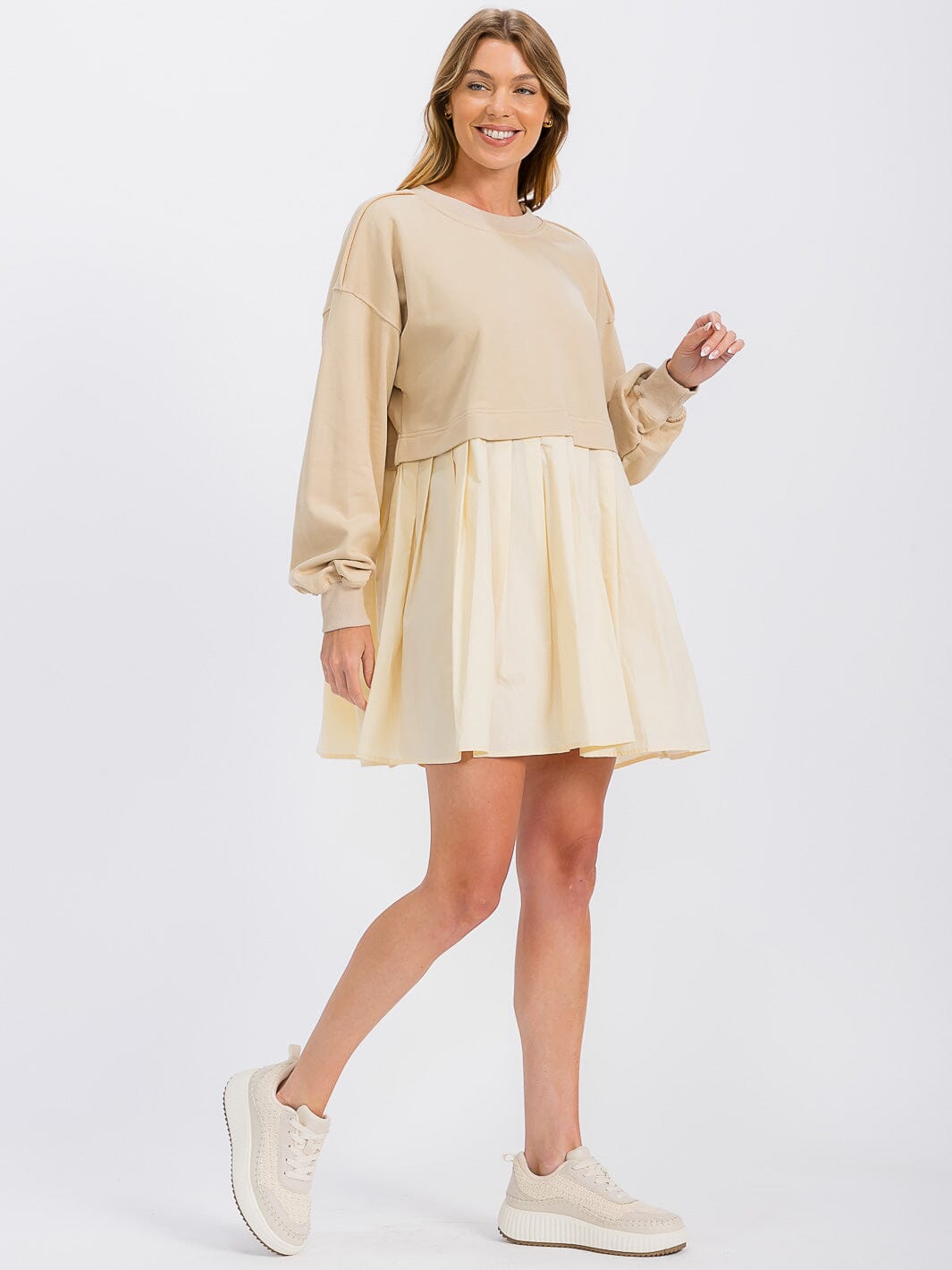 WOMEN'S LONG SLEEVE TUNIC CONTRAST COLORBLOCK MINI DRESS