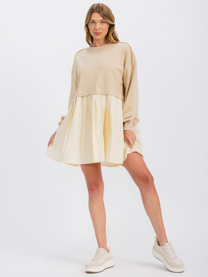 WOMEN'S LONG SLEEVE TUNIC CONTRAST COLORBLOCK MINI DRESS