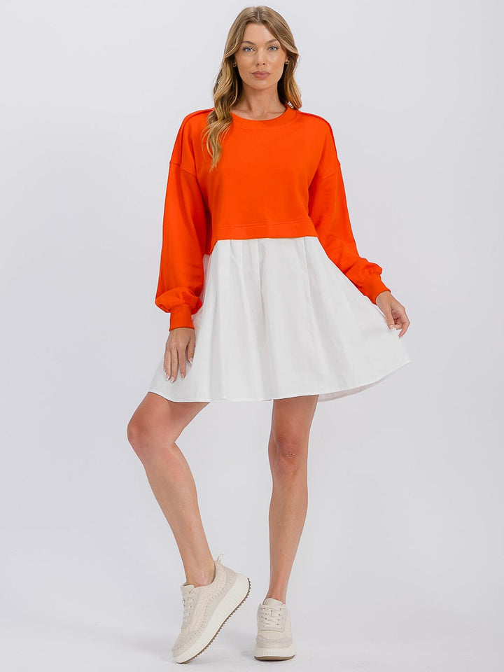 WOMEN'S LONG SLEEVE TUNIC CONTRAST COLORBLOCK MINI DRESS