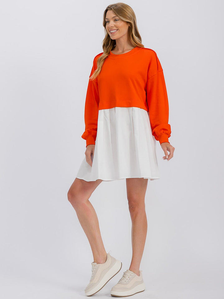 WOMEN'S LONG SLEEVE TUNIC CONTRAST COLORBLOCK MINI DRESS