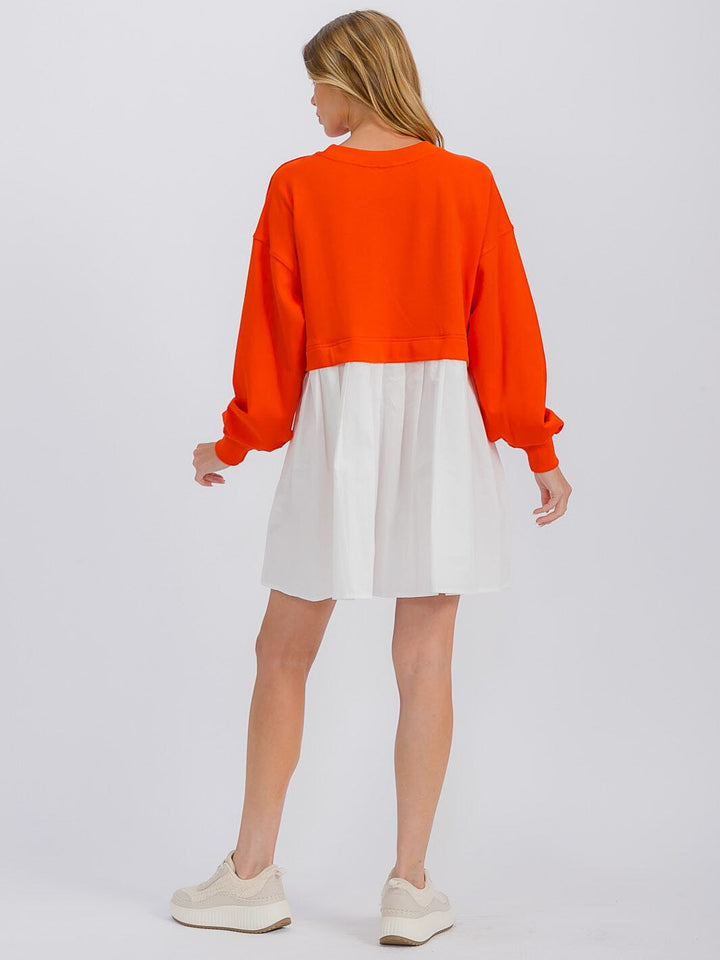 WOMEN'S LONG SLEEVE TUNIC CONTRAST COLORBLOCK MINI DRESS