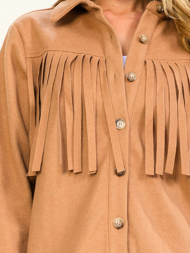 WOMEN'S LONG SLEEVE BUTTON CLOSURE FRINGE JACKETS