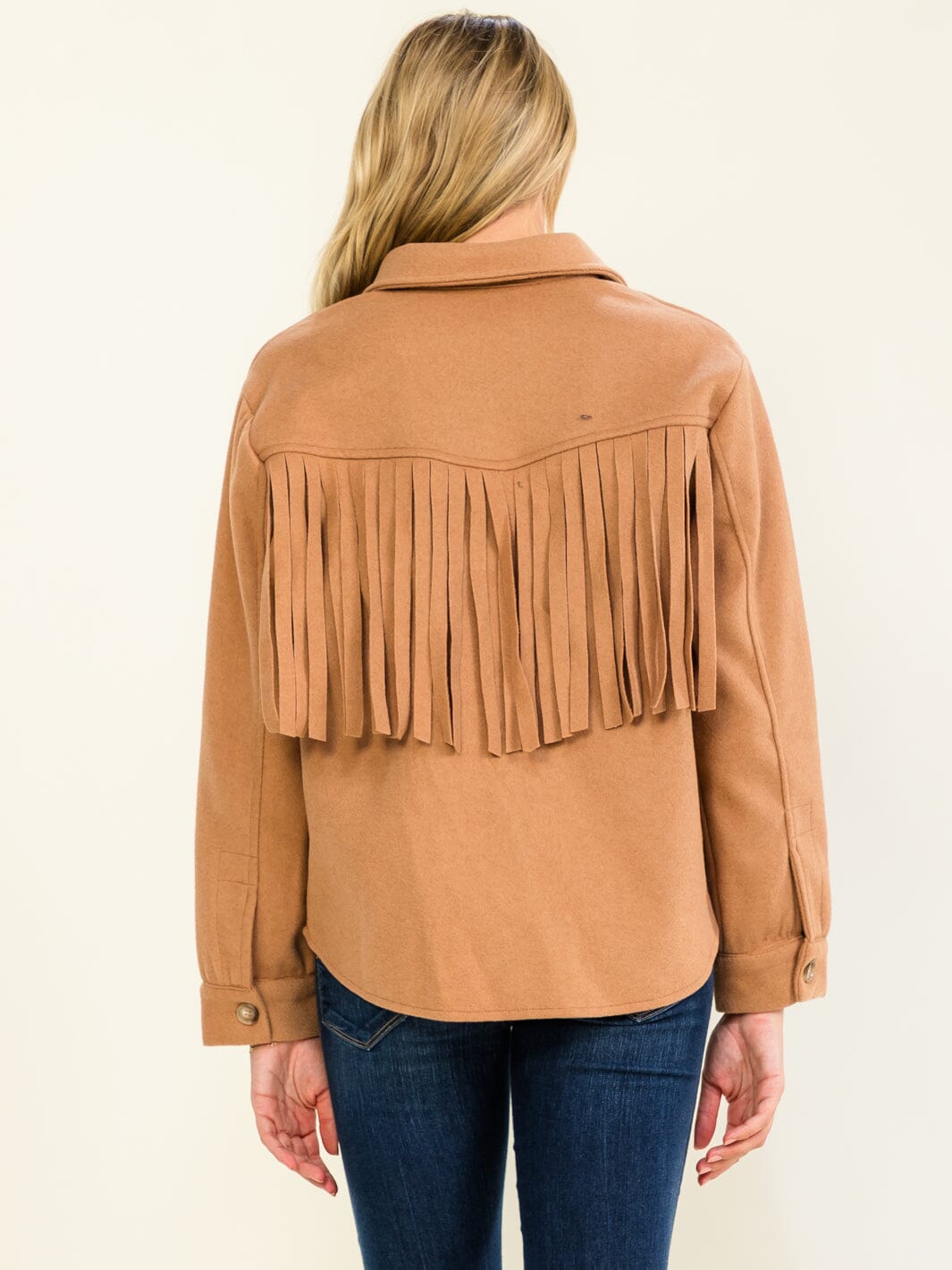 WOMEN'S LONG SLEEVE BUTTON CLOSURE FRINGE JACKETS