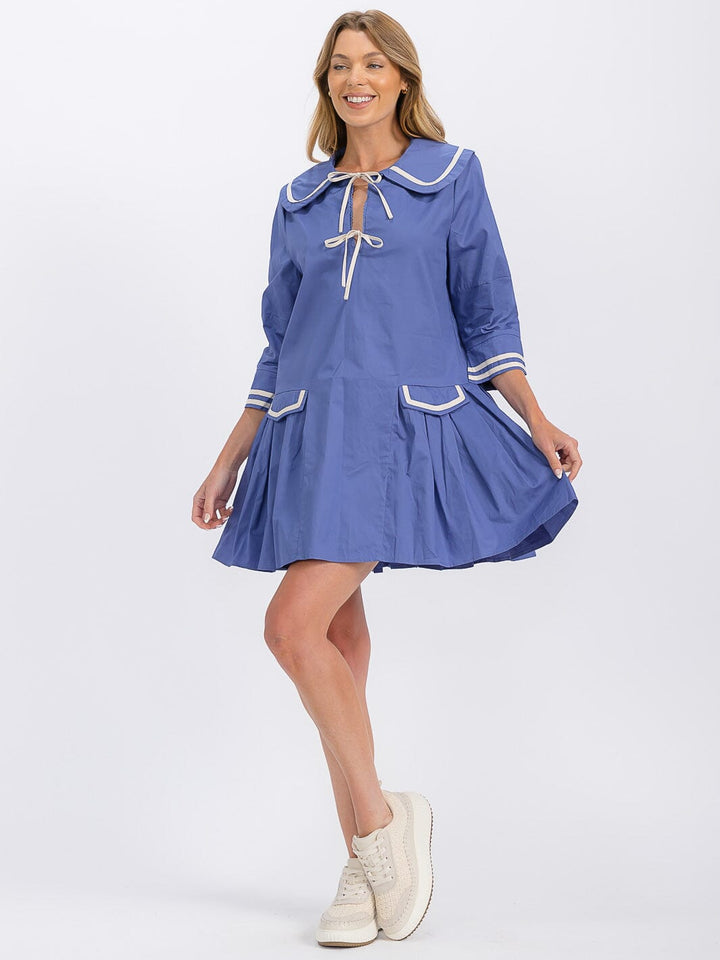 WOMEN'S 3/4 SLEEVE V-NECK COLORBLOCK LOOSE FIT MINI DRESS