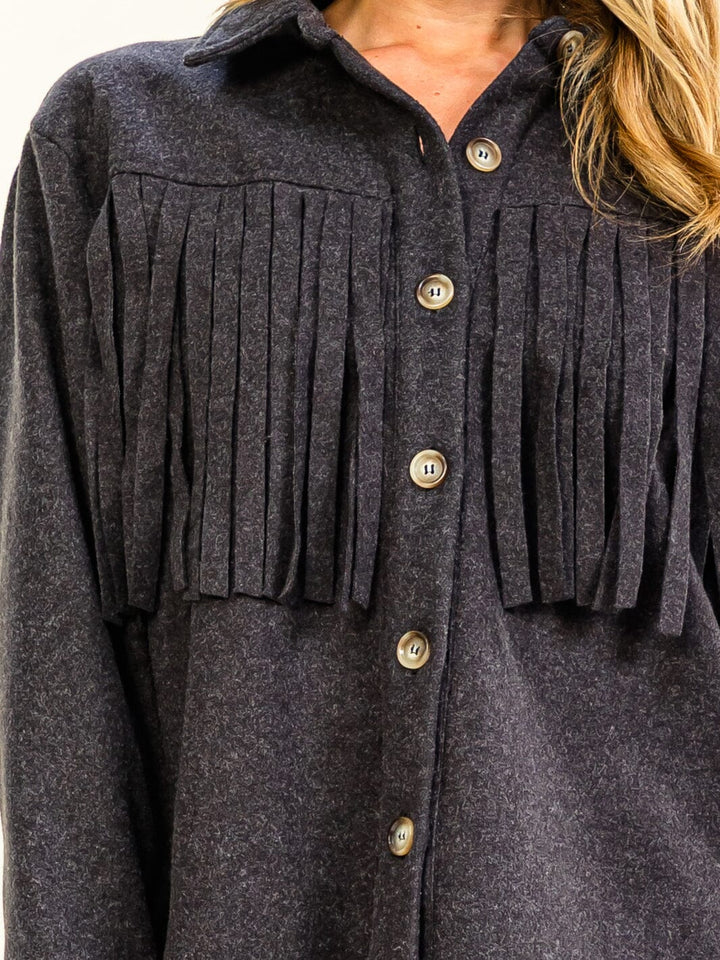 WOMEN'S LONG SLEEVE BUTTON CLOSURE FRINGE JACKETS
