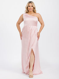 PUS SIZE SLEEVELESS ONE SHOULDER SURPLICE FRONT SLIT MAXI GOWN DRESS