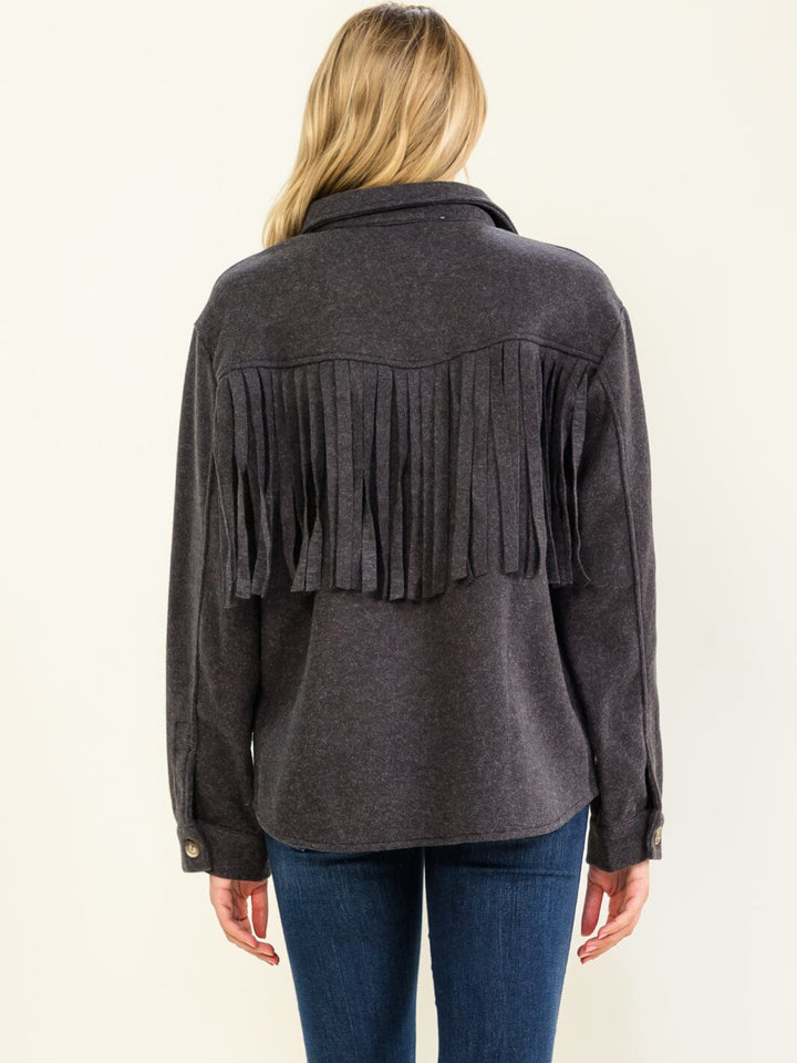 WOMEN'S LONG SLEEVE BUTTON CLOSURE FRINGE JACKETS