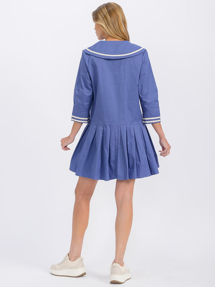 WOMEN'S 3/4 SLEEVE V-NECK COLORBLOCK LOOSE FIT MINI DRESS