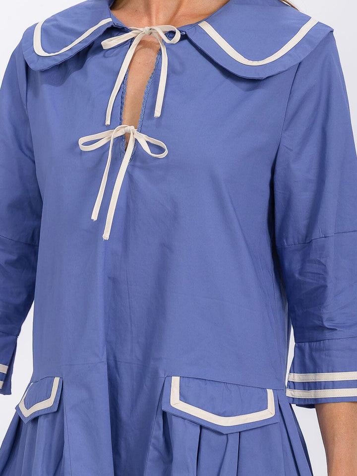 WOMEN'S 3/4 SLEEVE V-NECK COLORBLOCK LOOSE FIT MINI DRESS