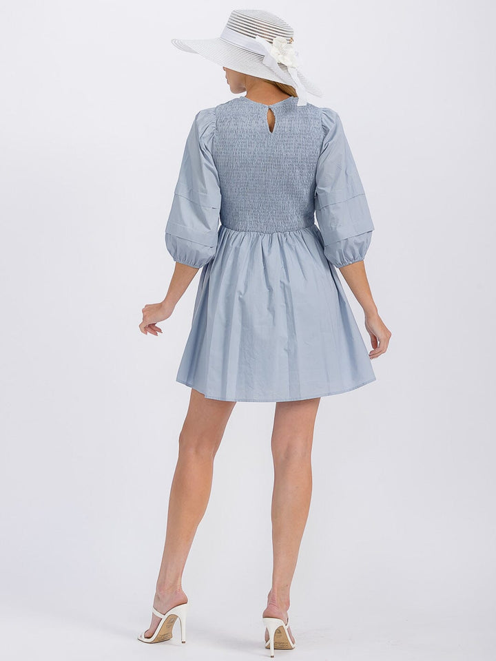 WOMEN'S 3/4 SLEEVE SMOCK FRONT POCKETS MINI DRESS