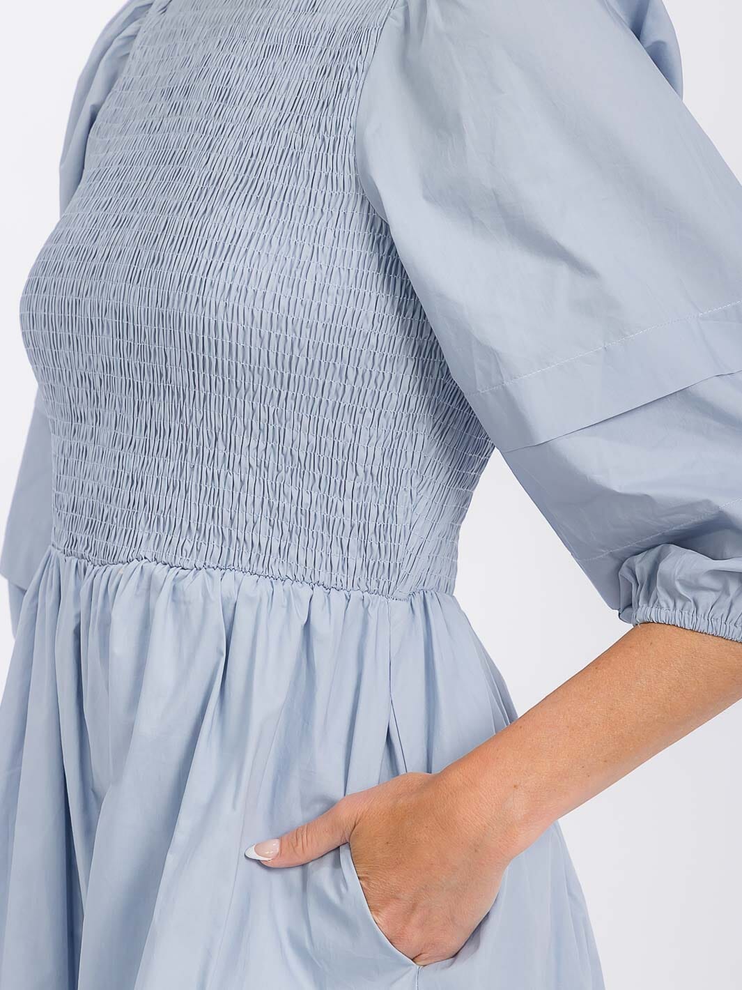 WOMEN'S 3/4 SLEEVE SMOCK FRONT POCKETS MINI DRESS