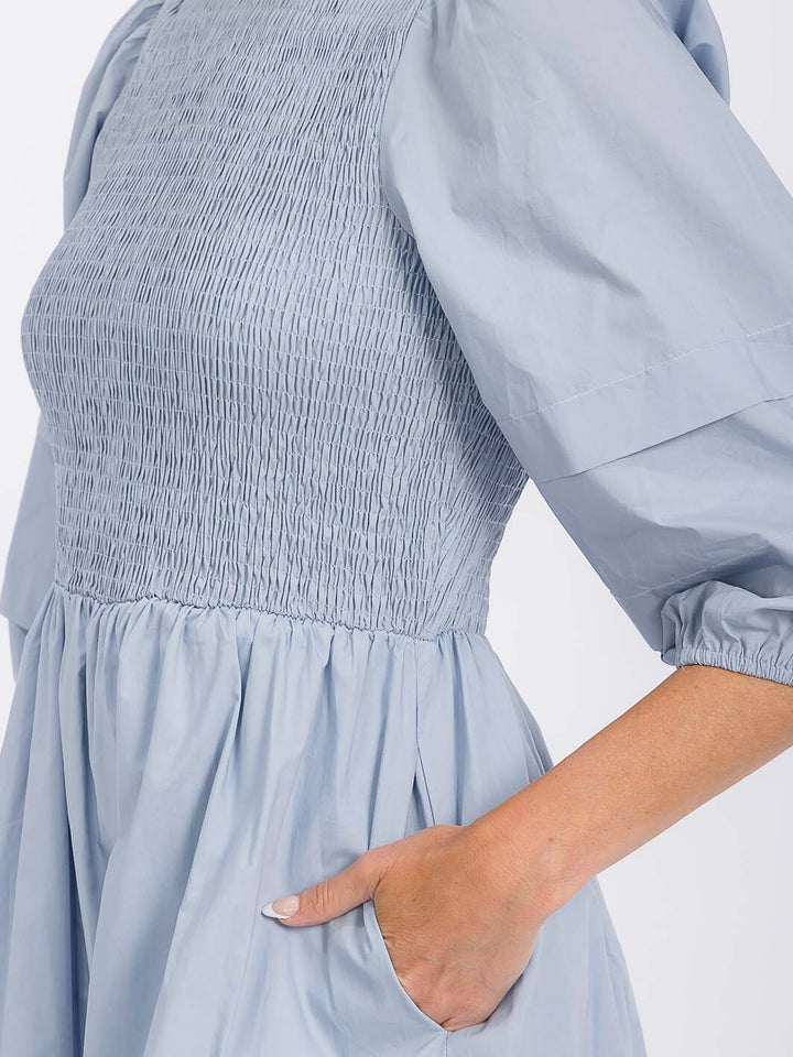 WOMEN'S 3/4 SLEEVE SMOCK FRONT POCKETS MINI DRESS