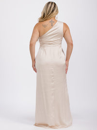 PUS SIZE SLEEVELESS ONE SHOULDER SURPLICE FRONT SLIT MAXI GOWN DRESS