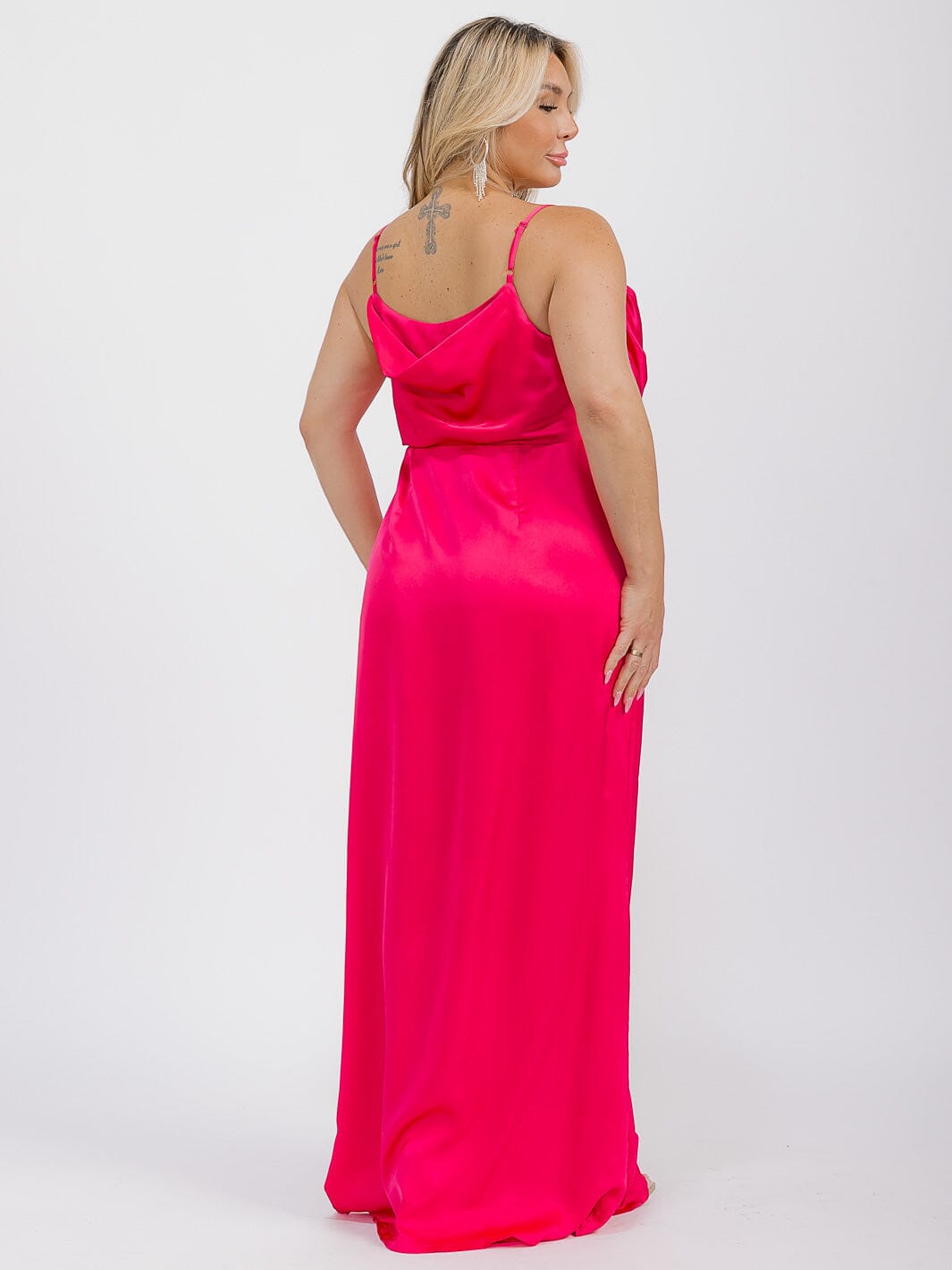 PUS SIZE SLEEVELESS COWL NECK SIDE SLIT MAXI GOWN DRESS