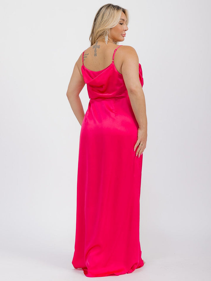 PUS SIZE SLEEVELESS COWL NECK SIDE SLIT MAXI GOWN DRESS