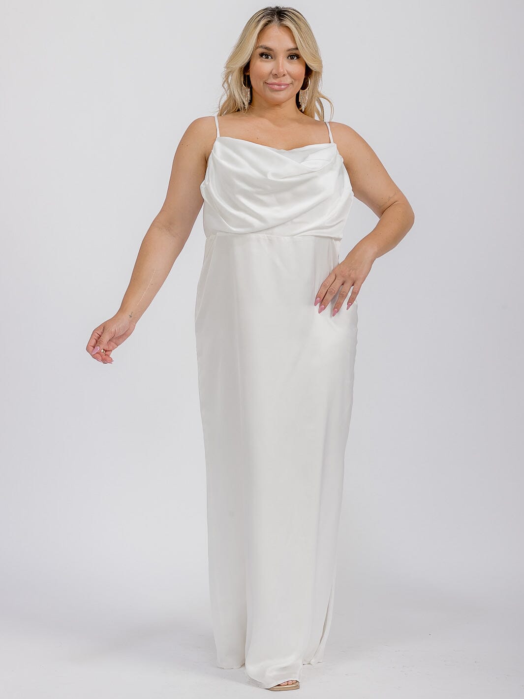 PUS SIZE SLEEVELESS COWL NECK SIDE SLIT MAXI GOWN DRESS