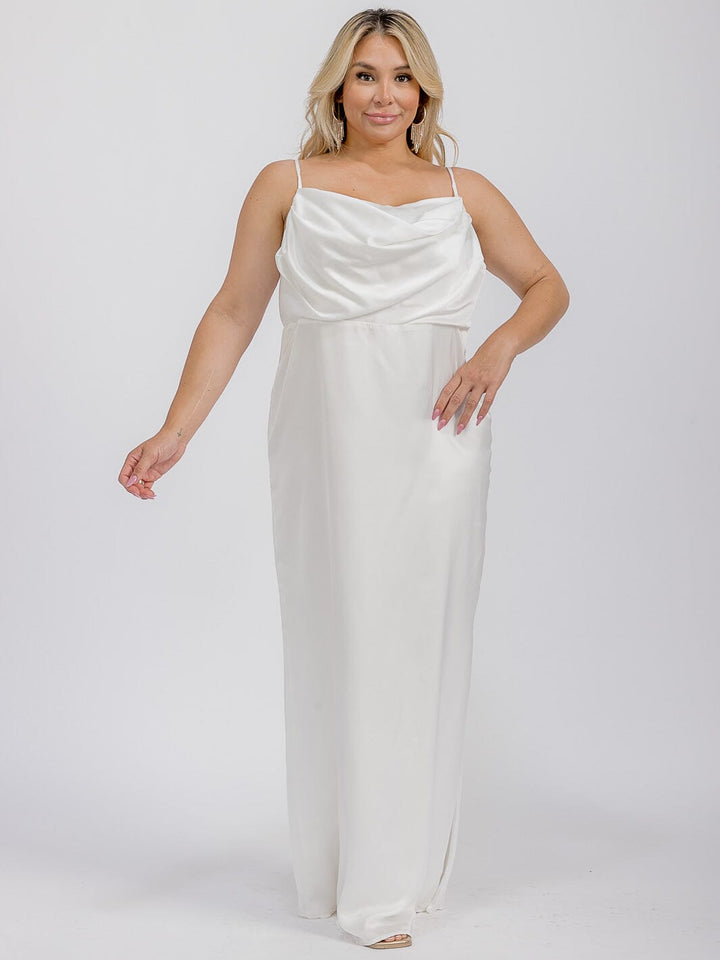 PUS SIZE SLEEVELESS COWL NECK SIDE SLIT MAXI GOWN DRESS